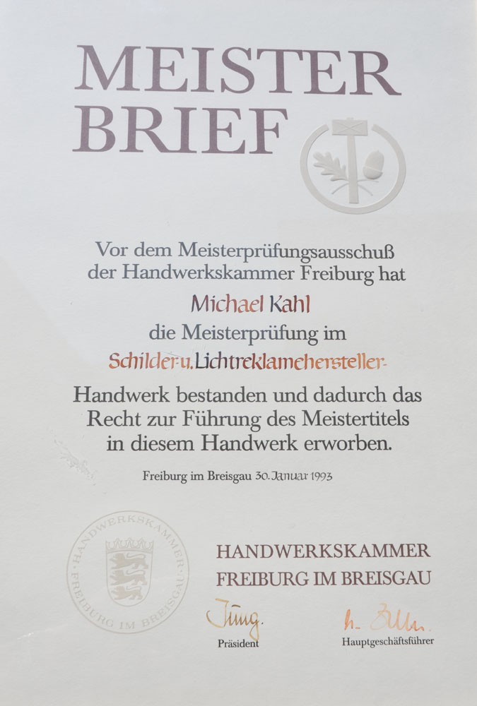 Michael Kahl Meisterbrief